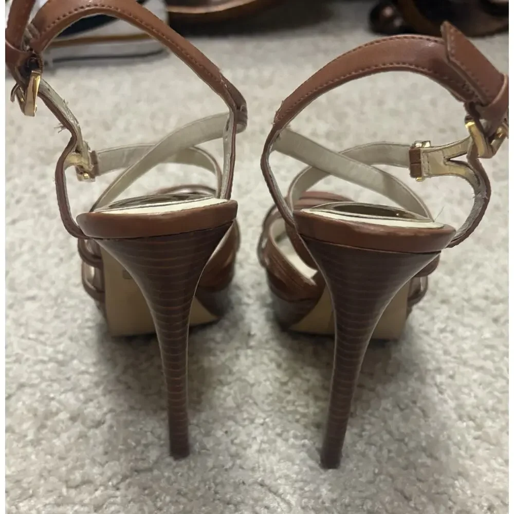 Michael Kors Cicely Brown Leather Strappy Platform Sandals Size 6.5